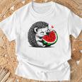スイカの誕生日を食べるキュートで愛らしいハリネズミ Tシャツ 高齢者への贈り物