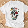 スカルフラワー チューリップ シュガースカルツリー フローラル スカルローズ Tシャツ 高齢者への贈り物