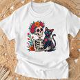 スケルトン ハグ 猫 シュガー スカル Día Los Muertos ハロウィン Tシャツ 高齢者への贈り物