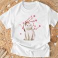 スコティッシュフォールド ネコ 桜の花 長袖tシャツ Tシャツ 高齢者への贈り物