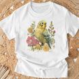 セキセイインコ 鳥 ママ セキセイインコ オウム ヴィンテージフラワー Tシャツ 高齢者への贈り物