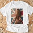 セクシーガールグラフィックtシャツ 「ホットピンナップガール&イギリスの旗」 長袖tシャツ Tシャツ 高齢者への贈り物