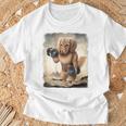 ダックスフンド 犬 筋トレ ウェイトリフティング ダンベル付き Tシャツ 高齢者への贈り物