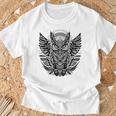 トライバル グレートフクロウ トーテム タトゥー 幾何学模様 Tシャツ 高齢者への贈り物