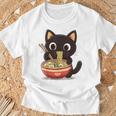 ヌードルキャット黒猫ラーメンデザイン Tシャツ 高齢者への贈り物