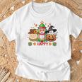 ハッピー、感謝祭、ハロウィン、メリークリスマス。 長袖tシャツ Tシャツ 高齢者への贈り物