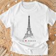 パリ エッフェル塔 ビンテージ スカイライン ラブ フランス ツアー エッフェル I Love Paris Tシャツ 高齢者への贈り物