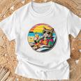 ビーチでドリンクを飲みながらリラックスできるレトロなヴィンテージクールな猫 長袖tシャツ Tシャツ 高齢者への贈り物