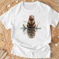 ビーバー 恋人 動物 アート イラスト グラフィック ビーバー Tシャツ 高齢者への贈り物
