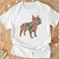 フレンチ ブルドッグ フラワー フローラル フレンチ ドッグ シルエット 犬 ペット Tシャツ 高齢者への贈り物