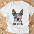 ボストン・テリア 7月4日 メリカ メンズ レディース アメリカ国旗 Tシャツ 高齢者への贈り物