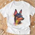 ミニチュア ピンシャー 犬 ペット アート カラフル ミニチュア ピンシャー Tシャツ 高齢者への贈り物