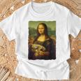 モナ・リザとオレンジ色の猫 面白いアートの絵 Tシャツ 高齢者への贈り物