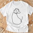 ラインタトゥー、ラインアートtシャツ、ミニマリストな犬のモチーフ Tシャツ 高齢者への贈り物