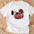 レトロな赤いミニトラックと日本の夕日。 長袖tシャツ Tシャツ 高齢者への贈り物
