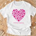 世界中の幸せを願う 可愛い ハート ピンク クローバー 反戦 平和 バックプリント Tシャツ 高齢者への贈り物