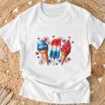 少年 赤 白 青 アメリカ国旗 7月4日 アイスキャンディー 愛国的 長袖tシャツ Tシャツ 高齢者への贈り物