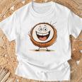 幸せな笑顔のココナッツの顔の漫画 長袖tシャツ Tシャツ 高齢者への贈り物