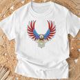 愛国的なアメリカ国旗イーグル 7月4日 バックプリント アメリカン Tシャツ 高齢者への贈り物