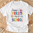 新学期 ハッピー 初日 学校 男の子 女の子 先生 Tシャツ 高齢者への贈り物