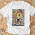 日本 浮世絵 滋賀 琵琶湖 竹生島 弁財天 竜 龍神 バックプリント Tシャツ 高齢者への贈り物