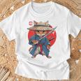 日本の侍 猫戦士 浮世侍 バックプリント Tシャツ 高齢者への贈り物