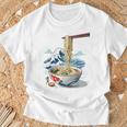 日本の麺スープ ラーメン 浮世絵 日本波 ヴィンテージ Tシャツ 高齢者への贈り物