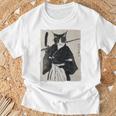 日本美術 猫 忍者 浮世絵 アニメ風 侍猫 長袖tシャツ Tシャツ 高齢者への贈り物