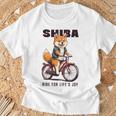 柴犬 いぬ イラスト 柴犬好き 犬好き 自転車 かわいい おもしろ レトロ Ride For Life's Joy 長袖tシャツ Tシャツ 高齢者への贈り物