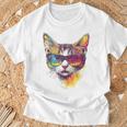 猫 動物 抽象 モチーフ サングラス イラスト アート ネコ Tシャツ 高齢者への贈り物