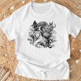 竜虎 墨絵 バックプリント Tシャツ 高齢者への贈り物
