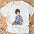 青い着物を着た美しい芸者 日本画 鳥居 言人 帯 美人画 新版画 日本画 長袖tシャツ Tシャツ 高齢者への贈り物
