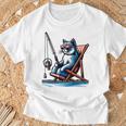 面白い釣り猫ロッドとリール Lets Go 釣り 猫釣り 長袖tシャツ Tシャツ 高齢者への贈り物