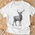 鹿 絵 グラフィック 動物 アート モチーフ 鹿 Tシャツ 高齢者への贈り物