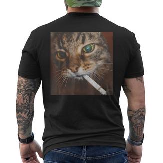 Lustige Rauchende Katze Zigarette Kitty Gen Z Meme Katzenliebhaber T-Shirt mit Rückendruck - Geschenkecke
