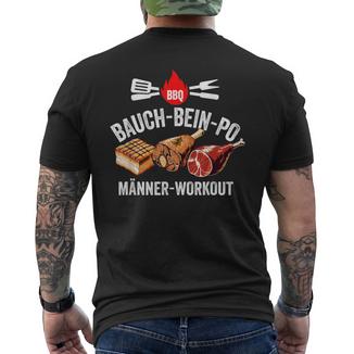 Lustiges Grillen Bbq Bauch Bein Po Männer Workout T-Shirt mit Rückendruck - Geschenkecke