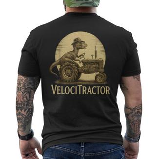 Velocitractor Lustiger Dinosaurier Farmer Traktor Mashup T-Shirt mit Rückendruck - Geschenkecke