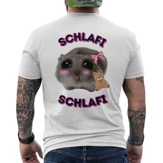 Schlafichlafi Lustiger Hamster Lustiges Dutsch-Meme T-Shirt mit Rückendruck - Geschenkecke
