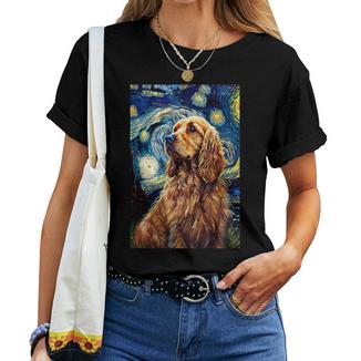 Golden Cockerpaniel In Nottetellata Pittura Cane Mamma Papà Maglietta da donna - Novitaregali