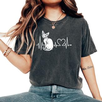 Sphynx Cat Heartbeat Ecg Divertenteenza Peli Amante Dei Gatti Mamma Papà T-shirt comoda oversize da donna - Novitaregali