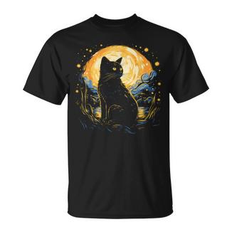 Artan Gogh Gatto Nero Con Nottetellata Per Amanti Dei Gatti Mamma Papà Maglietta - Novitaregali