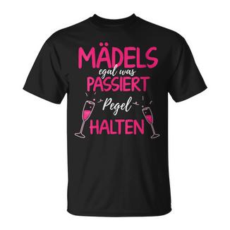 Damen Jga Party Gruppe Motiv Mädels Egal Was Passiert Pegel Halten Mit-Ausschnitt T-Shirt - Geschenkecke
