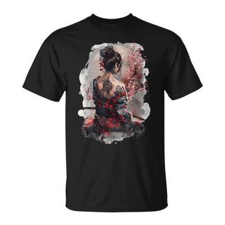 Japanischesamurai-Mädchenakura Kirschblüte Japanische Geisha T-Shirt - Geschenkecke