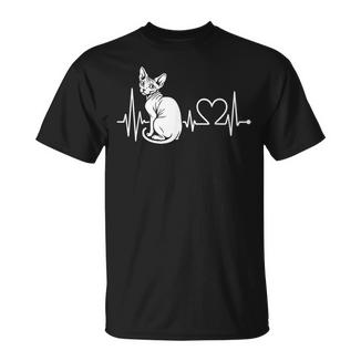 Sphynx Cat Heartbeat Ecg Divertenteenza Peli Amante Dei Gatti Mamma Papà Maglietta - Novitaregali