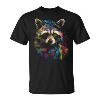 Waschbär Niedliche Kunst Bunte Tierzeichnung Grafik Waschbär T-Shirt - Geschenkecke