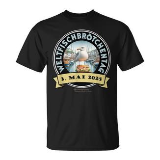 Weltfischbrötchentag 2025 Möwe Fischbrötchen Hafenbecken T-Shirt - Seseable