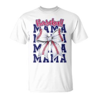 Baseball Mama Coquette Bow Mom Mothers Game Day Baseball T-Shirt - Monsterry