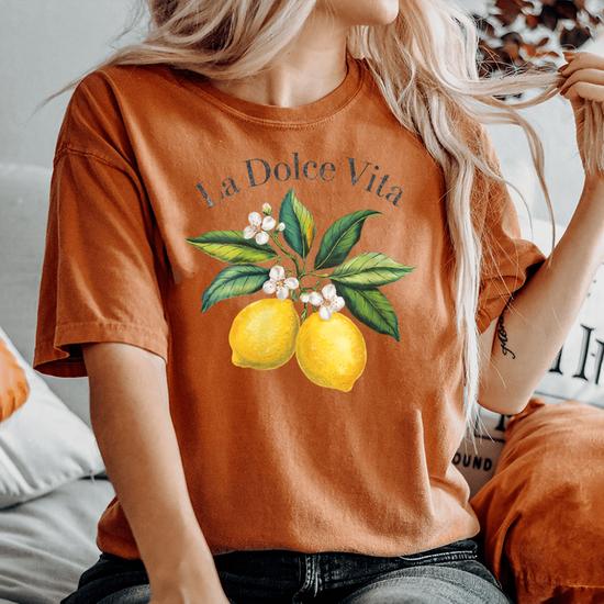 T-shirt La Dolce Vita & Citron/Limoncello - Motif Style Italien, Coupe Classique, Pour Vacances, Plage, été