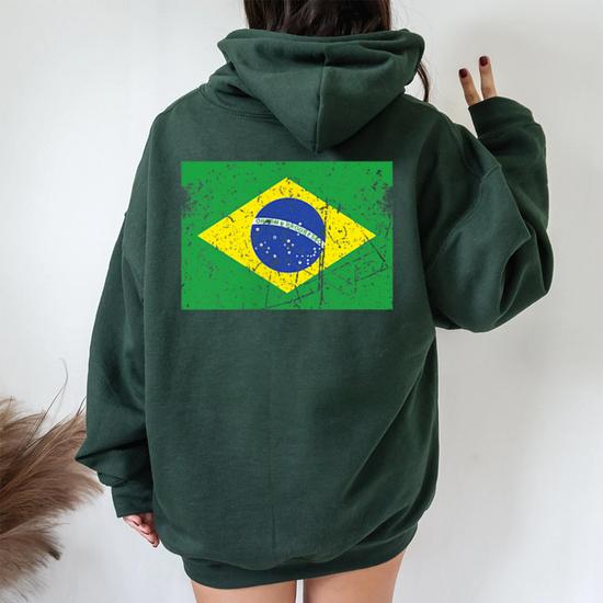 Grafica Bandiera Del Brasile Per Uomini Donne Bambini Felpa con cappuccio oversize da donna con stampa posteriore Grafica Bandiera Del Brasile Per Uomini Donne Bambini Felpa con cappuccio oversize da donna con stampa posteriore