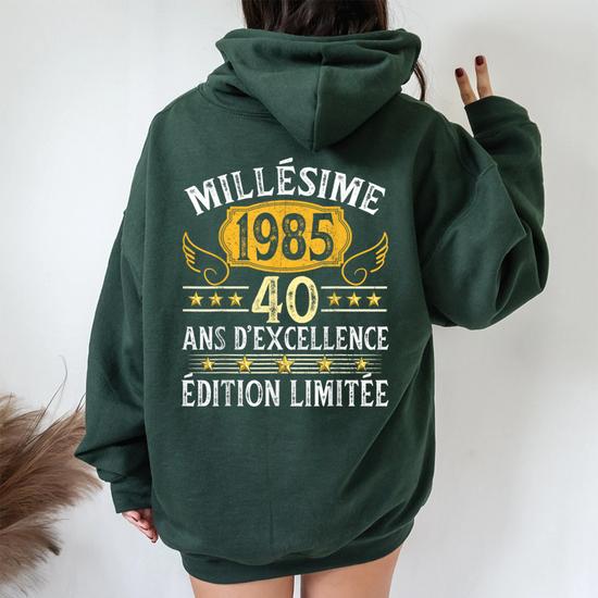 Sweat à Capuche 40 Ans Vintage - Novembre 1985, Cadeau Anniversaire Homme/Femme, Style Rétro